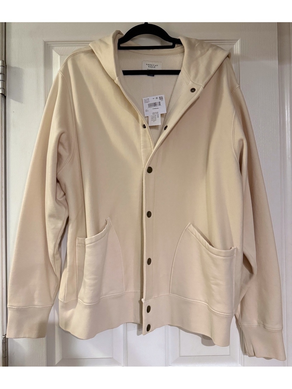NWT American Eagle Laidback Heavyweight Cream Button-Up Hoodie XL